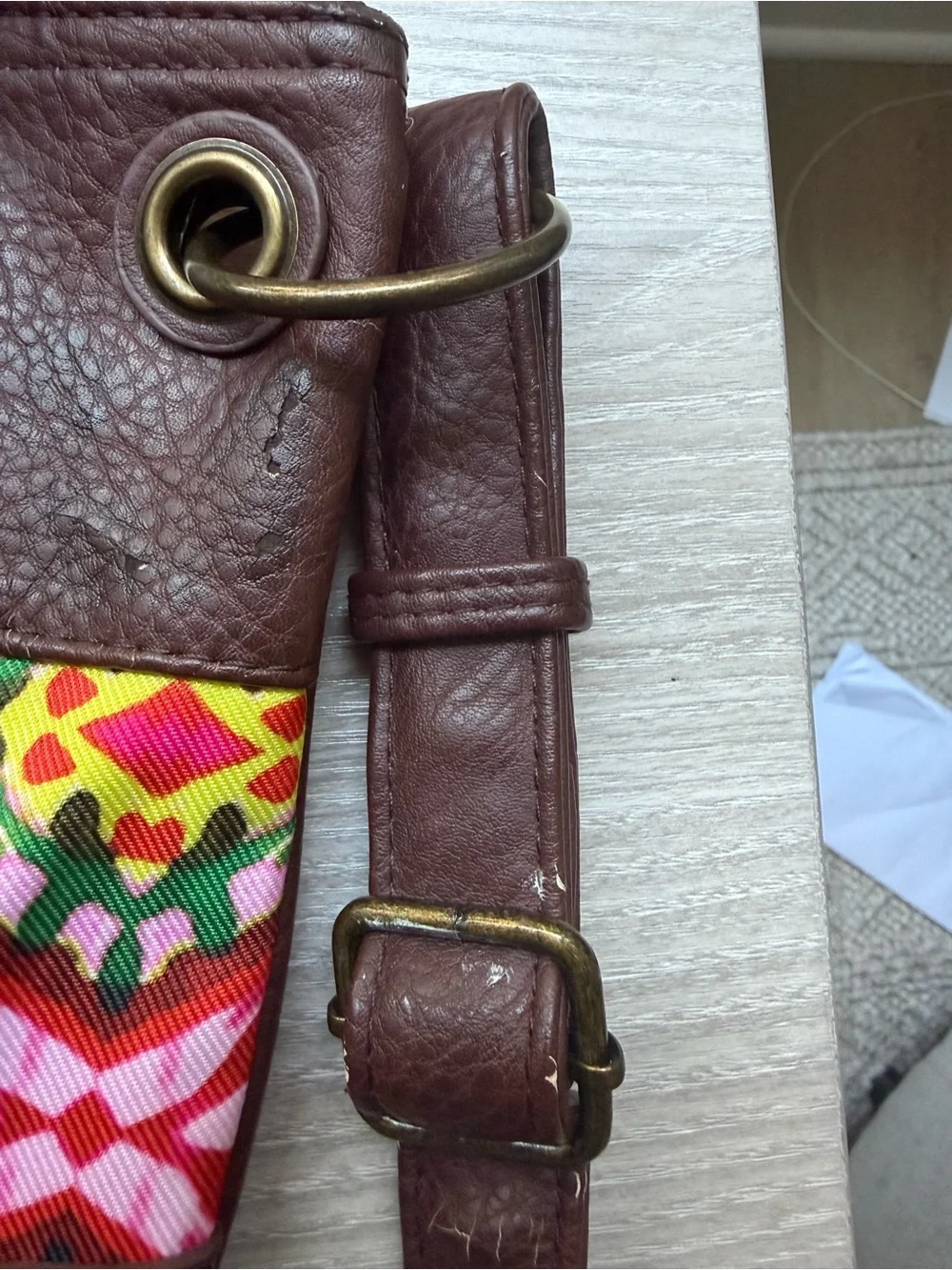 Desigual Multicolor Floral Geo Patch Crossbody with Brown Trim - Picture 12 of 17